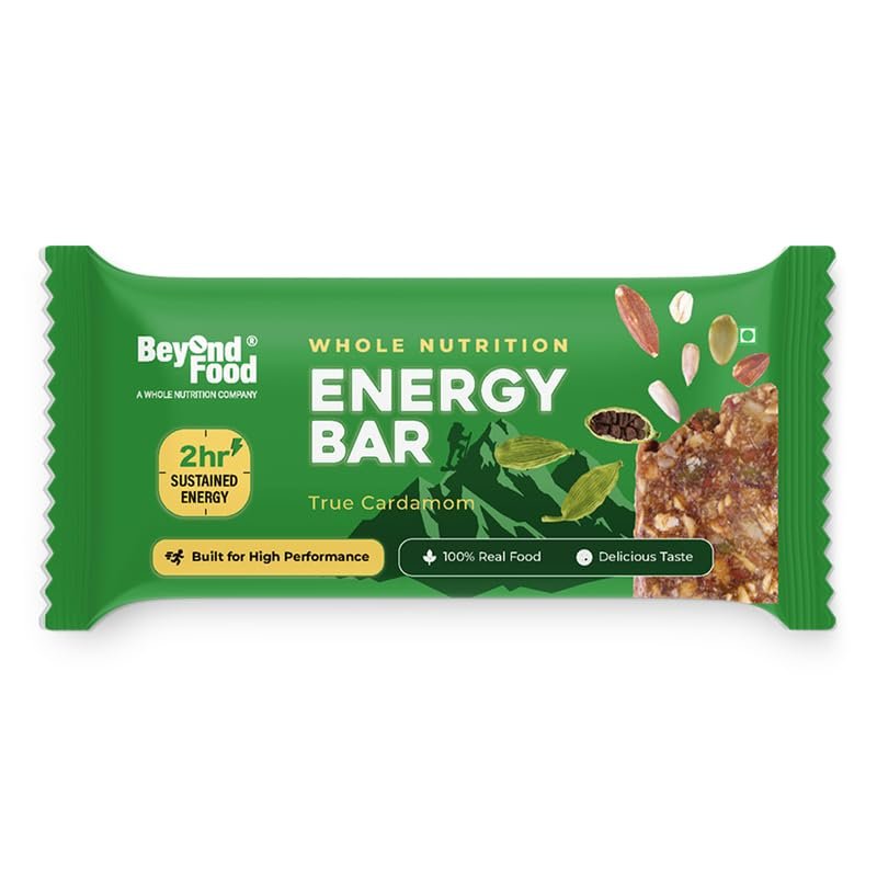Beyond Food Energy Bars True Cardamom (Pack of 9) | Sugar-Free, High Protein Snack | Oats, Nuts & Superfoods | Complete Nutrition Energy Bar 3.5g Protein Per Bar | Healthy & Natural Energy Booster