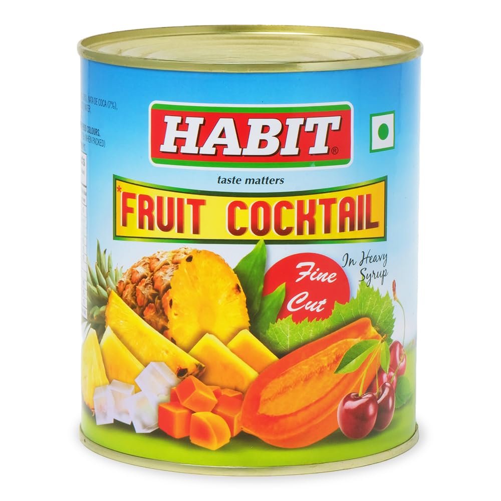 HABIT Fruit Cocktail - 850g (Pack of 3) | Assorted Bite-Size Fruits in Sugar Syrup | Canned fruit cocktail | Perfect for Cakes, Salads, Pies, Puddings & Desserts