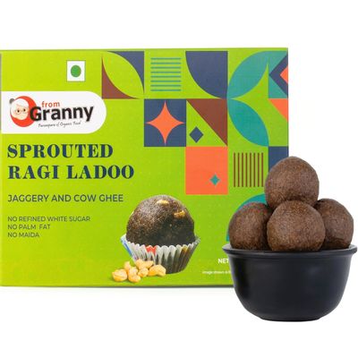 From Granny - Sprouted Ragi Laddu with Jaggery & Cow Ghee | Indian Mithai Jaggery Sweets | Granny Ragi Ladoo without Sugar | 200g