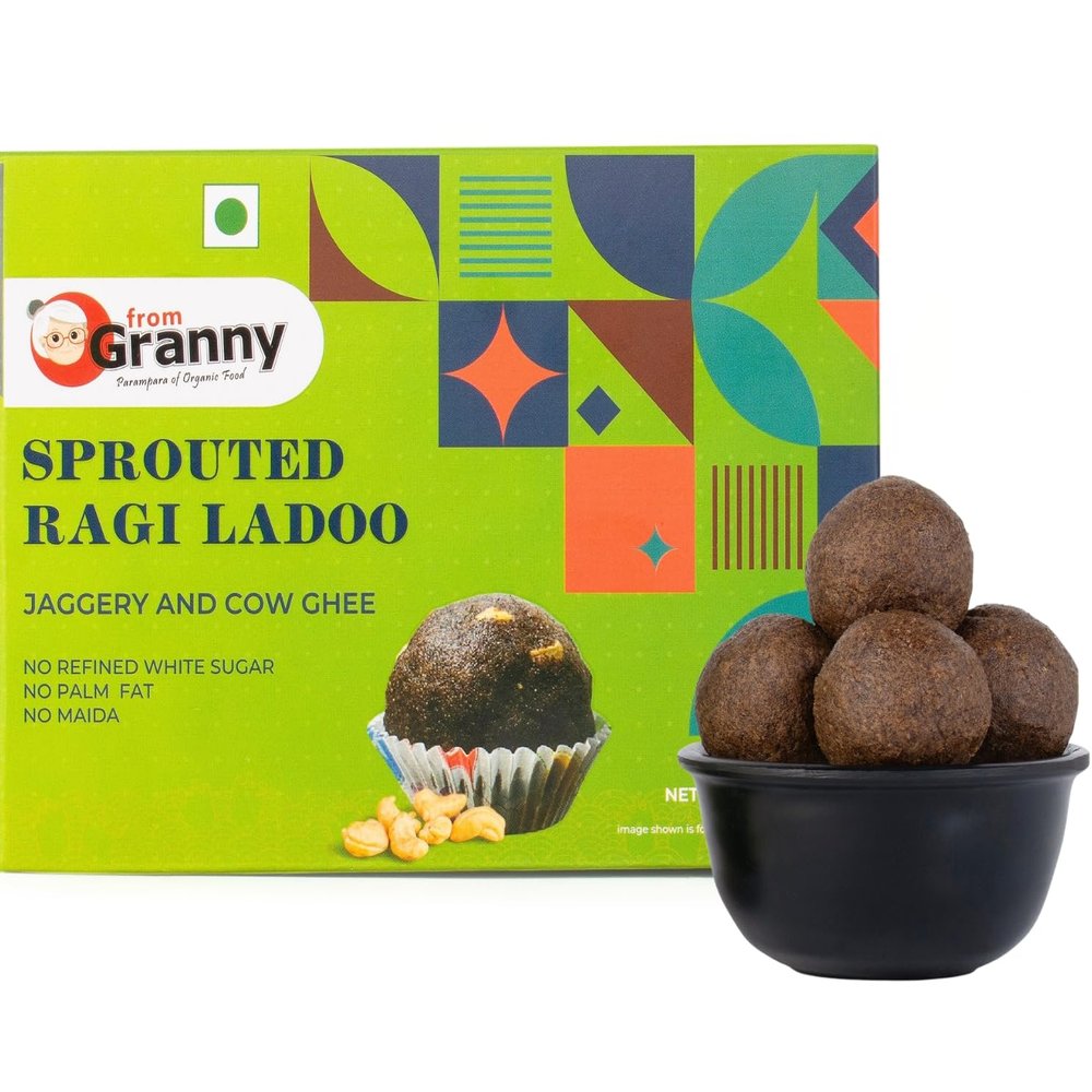 From Granny - Sprouted Ragi Laddu with Jaggery & Cow Ghee | Indian Mithai Jaggery Sweets | Granny Ragi Ladoo without Sugar | 200g