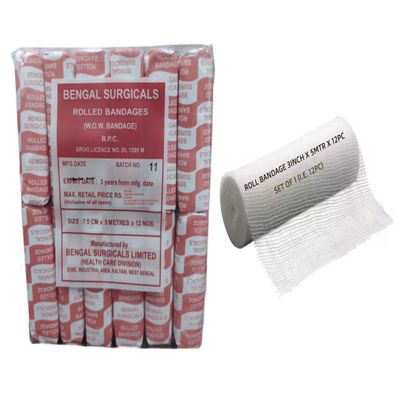 Agarwals Absorbent Cotton Medical Gauze Roll Bandage 3inch(7.5cm x 5mtr)(1Pack i.e.12 Rolls)