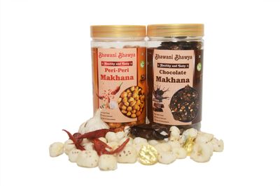 Bhawani Bhawya Roasted & Flavoured Makhana, Peri Peri masala & Chocolate Makhana |Crispy & Crunchy| Gluten-Free| Superfood | Nutrient Rich| Trans-Fat Free| Pack of 2 (80gm Each)