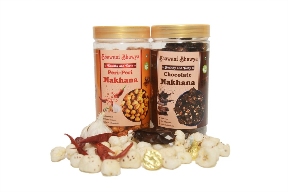 Bhawani Bhawya Roasted & Flavoured Makhana, Peri Peri masala & Chocolate Makhana |Crispy & Crunchy| Gluten-Free| Superfood | Nutrient Rich| Trans-Fat Free| Pack of 2 (80gm Each)