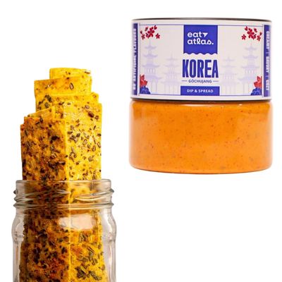 Eat Atlas Korean Cheesy Dip With Baked Chips | Korean Cheesy Dip, Sweet & Savory, Paired With Crispy Lavash Chips | Ready-to-eat (Paired Combo) (200 gms dip) (85 gms lavash)