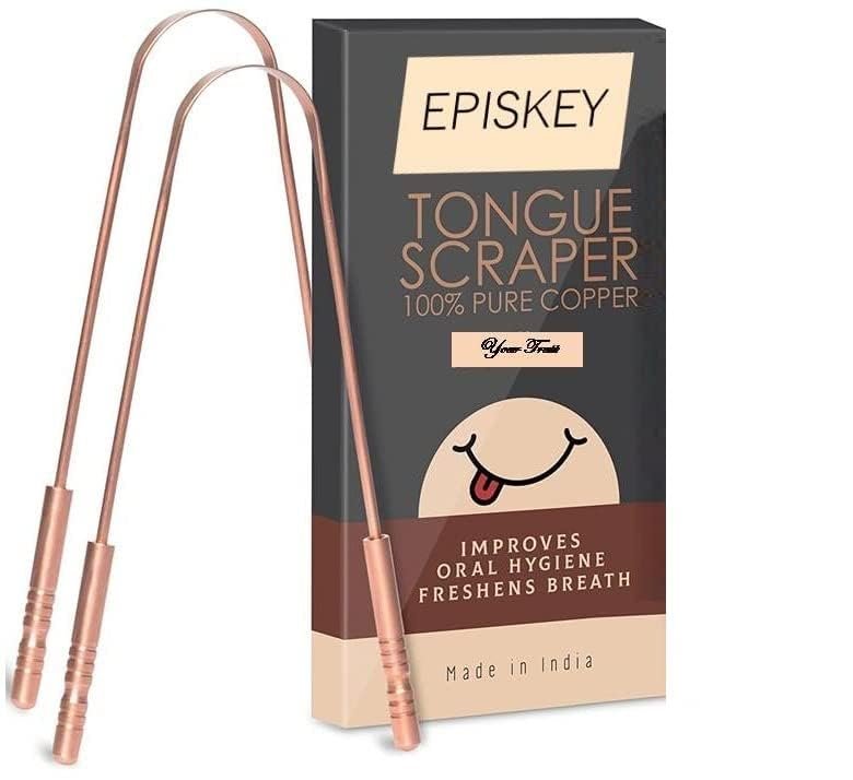 EPISKEY Ayurveda Copper Tongue Scraper Cleaner | Perfect Surgical Tongue Scraper | Best Remedy for Bad Breath | Maintains Oral Hygiene | Thick Safe Blunt Edges | Comfortable Grip (CPR_DBL_HNDL_2PCS)