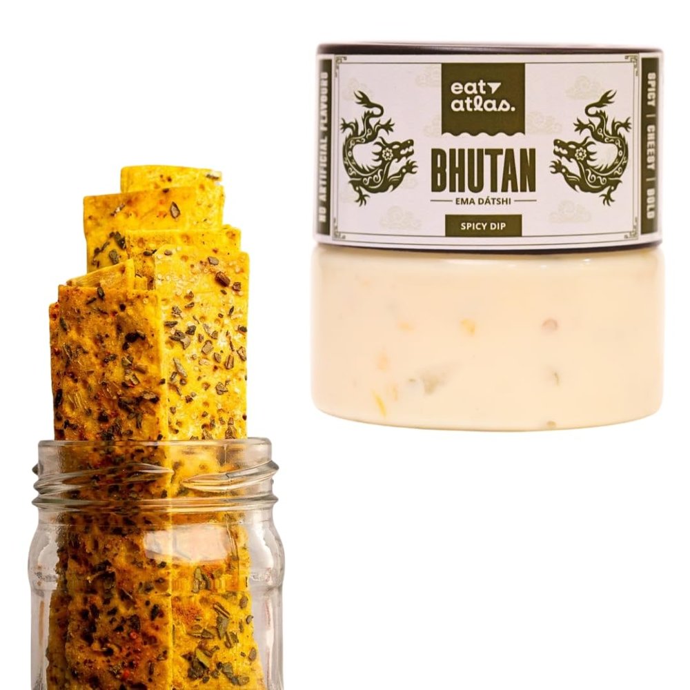 Eat Atlas Spicy Ema Datshi With Lavash Chips | Bhutanese Dip, Cheesy & Spicy, Paired With Crispy Lavash Chips | Ready-to-eat (Paired Combo) (200 gms dip) (85 gms lavash)
