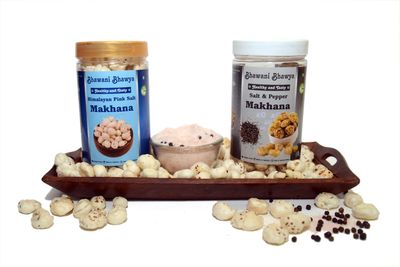 Bhawani Bhawya Roasted & Flavoured Himalayan Pink Salt & Salt & Pepper Makhana |Crispy & Crunchy| Gluten-Free| Superfood | Nutrient Rich| Trans-Fat Free Pack of 2 (80gm Each)