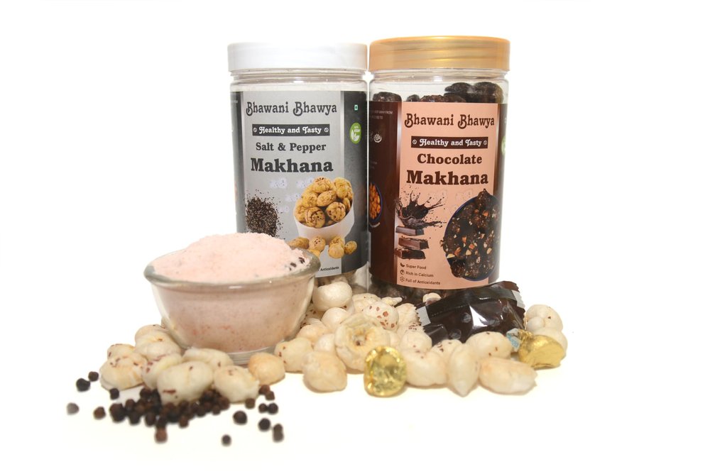 Bhawani Bhawya Roasted & Flavoured Chocolate & Salt & Pepper Makhana |Crispy & Crunchy| Gluten-Free| Superfood | Nutrient Rich| Trans-Fat Free Pack of 2 (80gm Each)