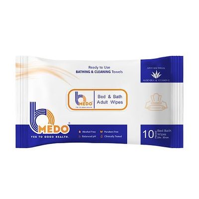 Bmedo Bed Bath Wipes, Adult Wet Wipes, Adult Bath Wipes, Anti Bacterial, Ready To Use Cleansing Towels, Refreshing Sponge Bath Towel, For Men & Women, Travelling Wipes Aloe Vera Large Size (Pack of 1)