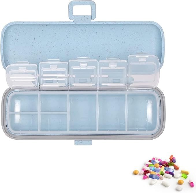 Clickswift Portable Medicine Storage Container with 7 Compartments for Home Office First Aid Pack,Pocket or Purse Pill Box, Pill Container for Vitamin/Fish Oils/Supplement 1Psc (Multicolour)