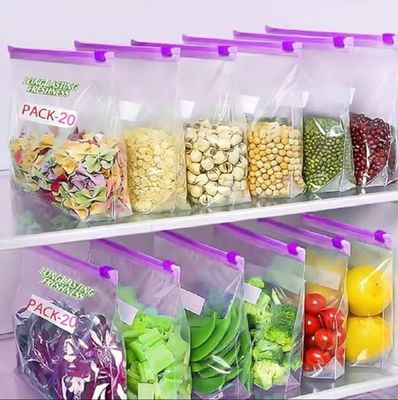 MOBDESK 20 Pink Zip Lock Bag | Bags for Storage | Freezer Clear Bags | Multi-Purpose Storage Slider Bags | Food Storage Bag | Transparent Stationery Pouch | Reusable Ziplock Pouch