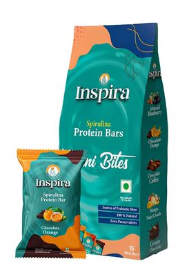 Inspira Mini Bites Chocolate Orange Spirulina Powered Nutritional Bars|Pack of 15 x 12g|1.52g Protein|0.92g Dietary Fibre