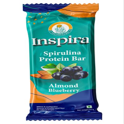 Inspira Almond Blueberry Spirulina Powered Nutritional Bars | Pack of 6 x 52g | 9 g Protein | 4.2 g Dietary Fibre | No Artificial Sweeteners, Preservatives or Refined Sugar | All Natural Ingredients