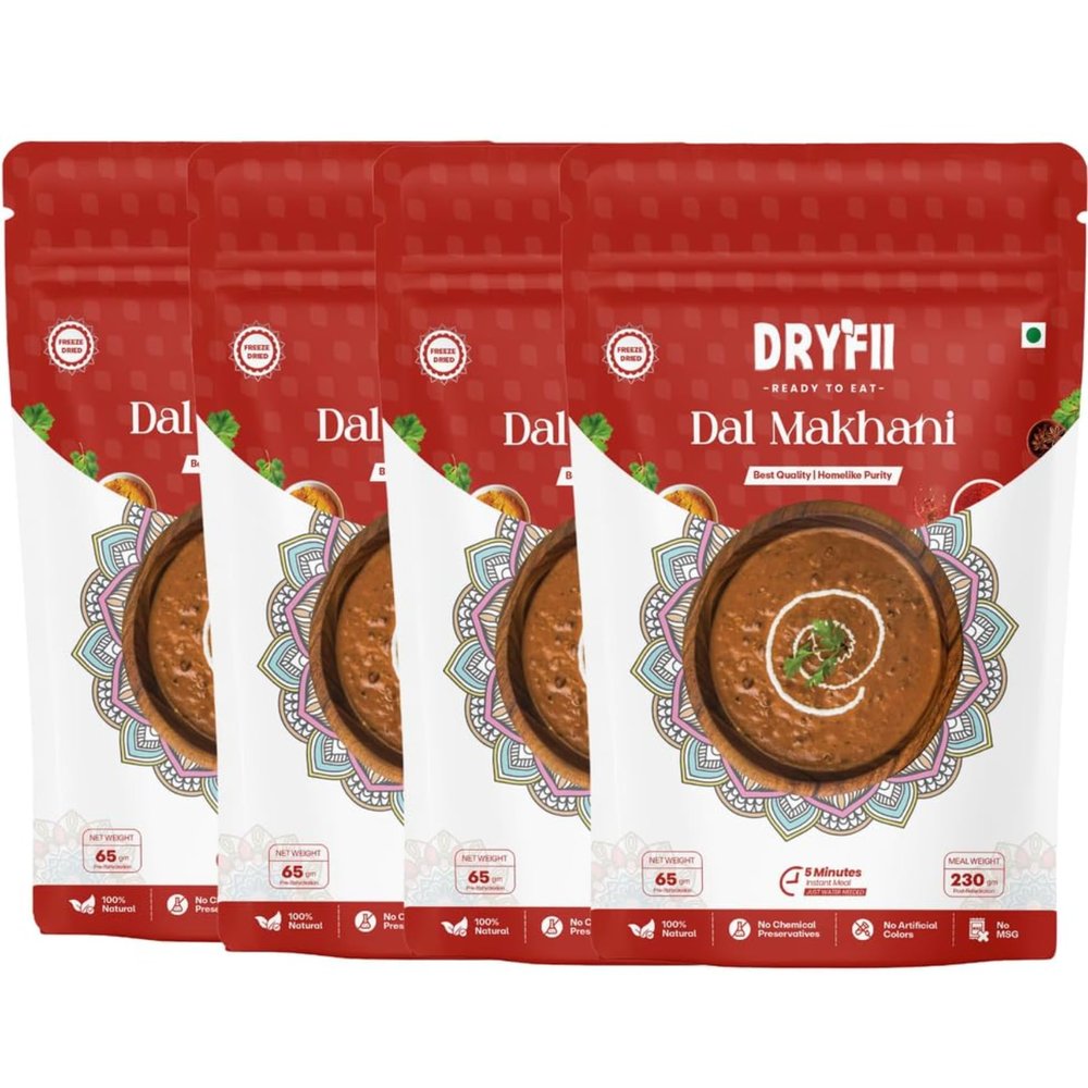 Dryfii Ready-to-Eat Instant Dal Makhani | Pure Veg | Freeze Dried | Rehydrated Weight 920 g (Pack of 4)