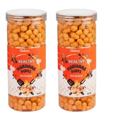 Chatoree Healthy Makhana Puffs  Barbeque Flavor, Gluten-Free, Trans-Fat-Free, Calcium-Rich, No Cholesterol | Includes 100ml Storage Container (2-Pack)