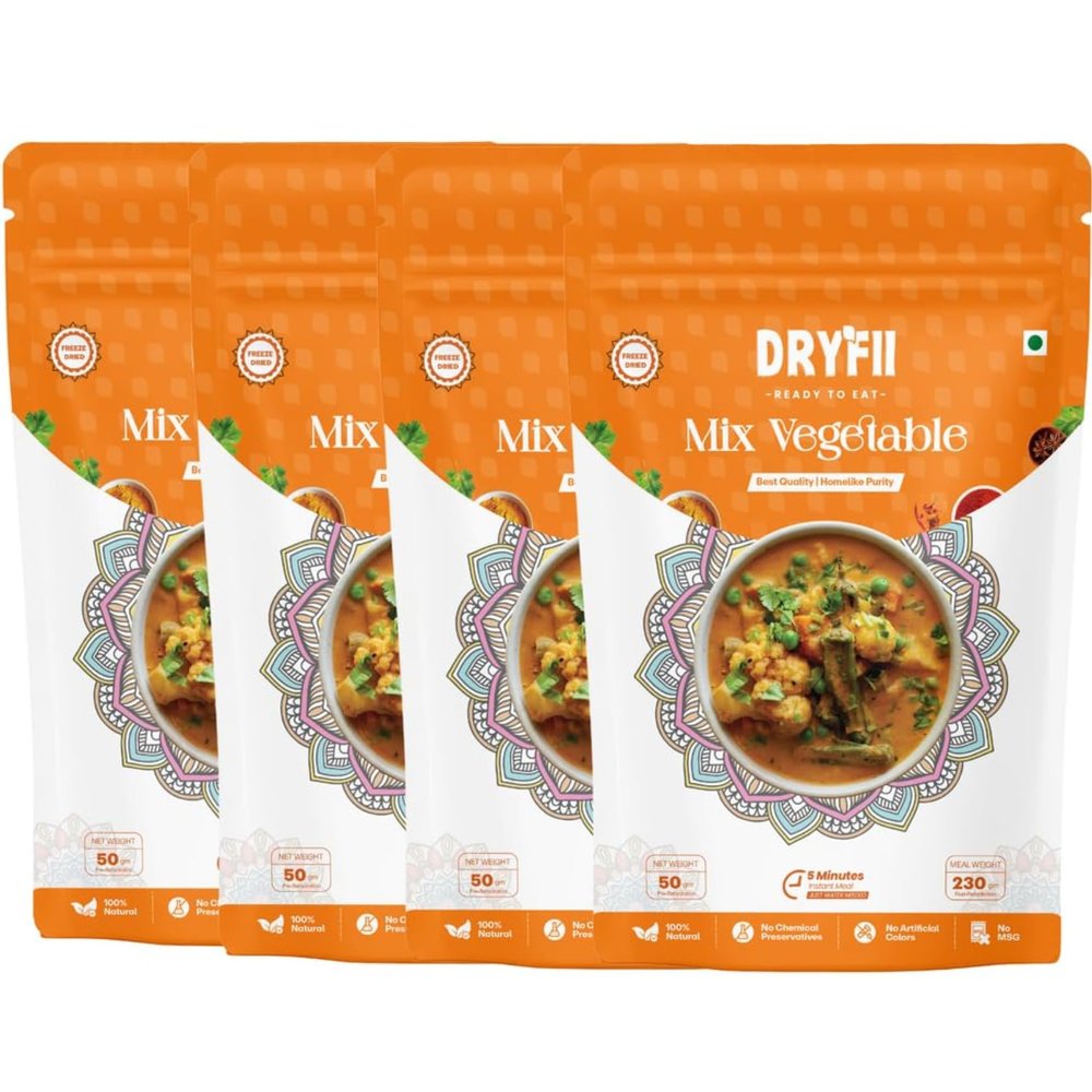 Dryfii Ready-to-Eat Instant Mix Vegetable | Pure Veg | Freeze Dried | Rehydrated Weight 920 g ( Pack of 4 )