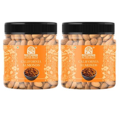 Nothing After Nuts; Pure Goodness Nothing More Almonds California (500g) Pack Fiber-Rich Superfood Natural, Gluten-Free Snack No Added Sugar  Ideal for Snacking, Smoothies & Baking, Pack of 2