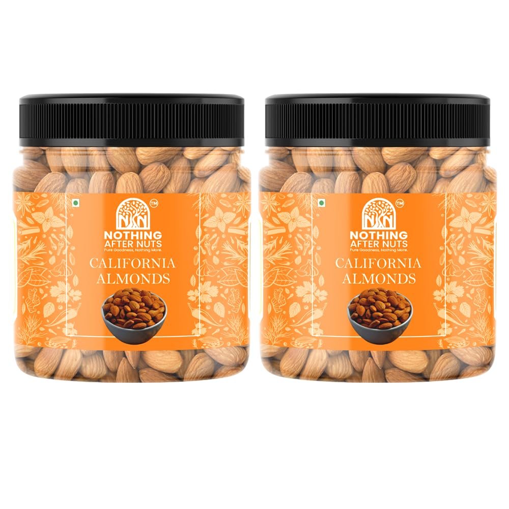 Nothing After Nuts; Pure Goodness Nothing More Almonds California (500g) Pack Fiber-Rich Superfood Natural, Gluten-Free Snack No Added Sugar  Ideal for Snacking, Smoothies & Baking, Pack of 2