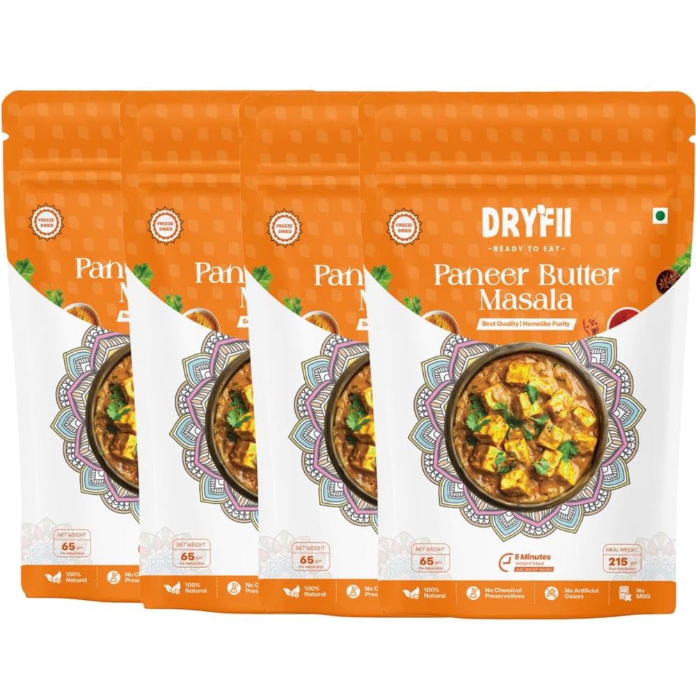 Dryfii Ready-to-Eat Instant Paneer Butter Masala | Pure Veg | Freeze Dried | Rehydrated Weight 860 g (Pack of 4)