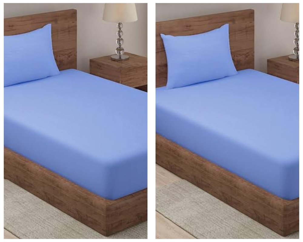 BASEMENT TO ATTIC DECOR Solid Plain 100% Cotton Bedsheet with Pillow Covers |Soft and Breathable bedsheets | Plane Bedsheet for Hotel, Guest House and Hospitals (Blue, Single Pack of 2)