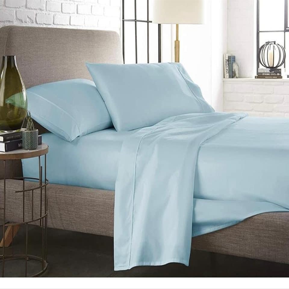 BASEMENT TO ATTIC DECOR Solid Plain 100% Cotton Bedsheet with Pillow Covers |Soft and Breathable bedsheets | Plane Bedsheet for Hotel, Guest House and Hospitals (Blue, Queen- 90"90")
