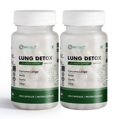 Elicura Lung Detox Supplement | Curcuma Longa, Amla, Garlic, and Giloy | Plant-based formula for Lung Health, Respiratory Support, and Detoxification | Helps Cleanse Toxins, Boost Immunity, and Improve Breathing -30 Veg Capsules