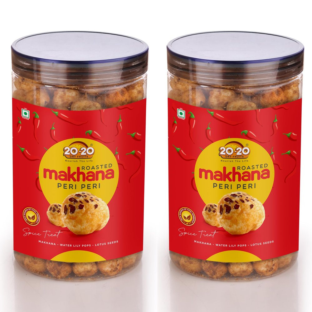 20-20 Dry Fruits Peri PEri Flavored Makhana | Healthy Fox Nuts Snacks | Gluten-Free, Crunchy | 70gx2 Resealable
