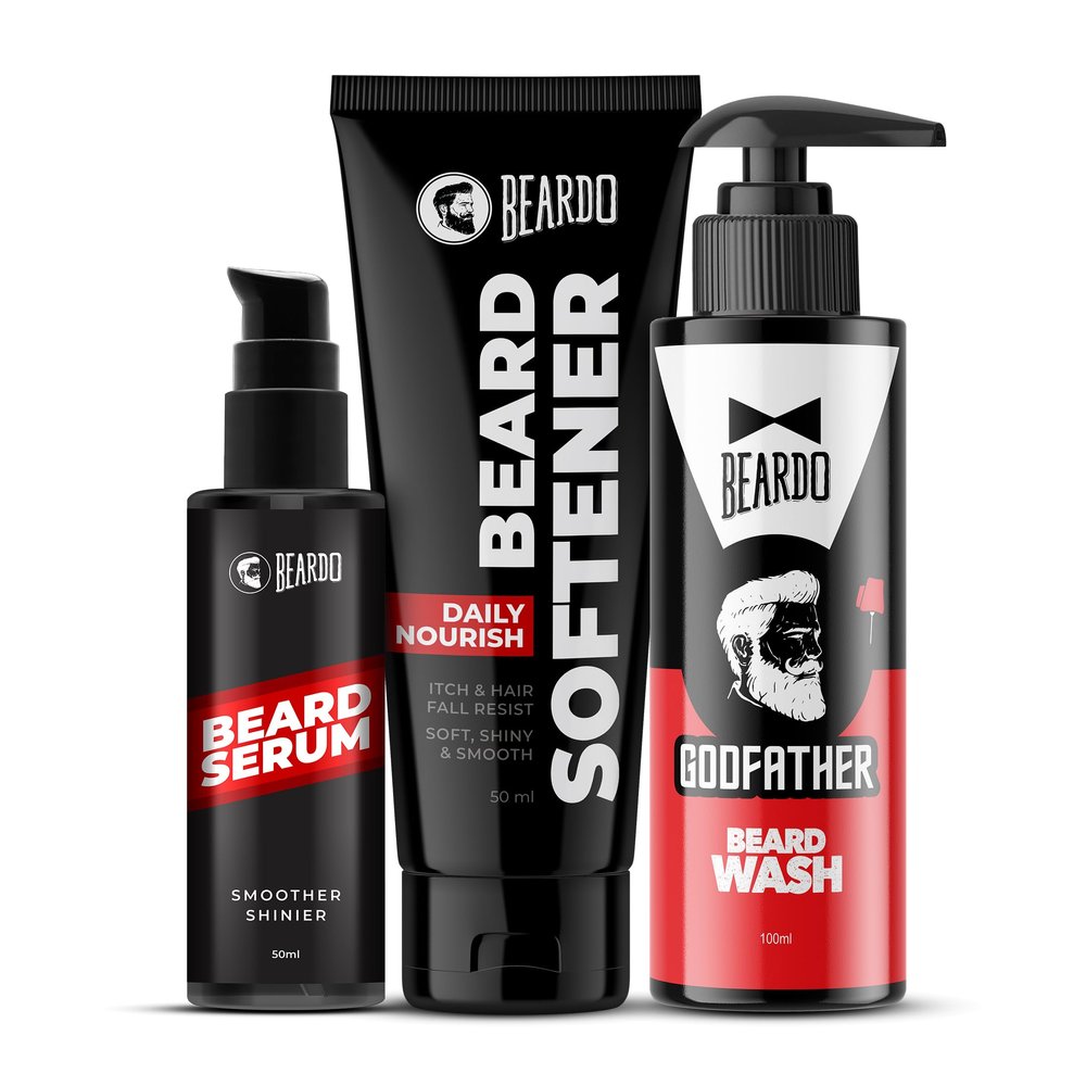 Beard Serum 50ml,Beard Softener 50g & GodFather Beard Wash 100ml (Set of 3) | Ultimate Beard Growth & Softening Kit for Men - Beard Serum, Beard Conditioner, and Beard Shampoo for Nourished, Shiny & Healthy Beard - All-in-One Grooming Kit for Men