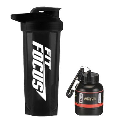 Fit Focus Sports Gym Shaker with WHEY Container Bottle|Shaker Bottle|Gym Shaker|100% Leak-Proof Guarantee Protein Shaker|30G Whey Container|700 ML Shaker Bottle for PRE Workout|BPA Free (Black)