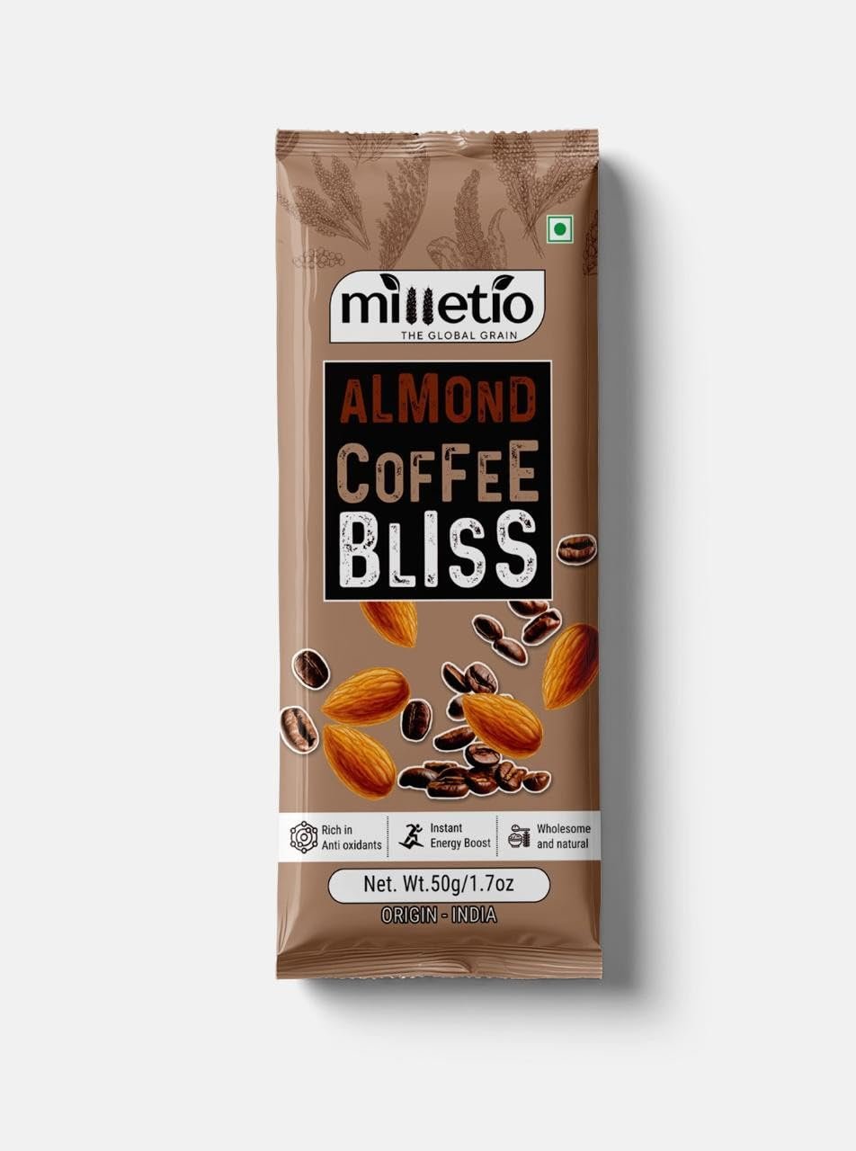 Milletio Millet Coffe Almond Protein Bars - 50gm | Healthy Protein Snacks, For Energy & Fitness | No Added Sugar, No Cholesterol & Trans Fat | (Each Pack of 50gm)