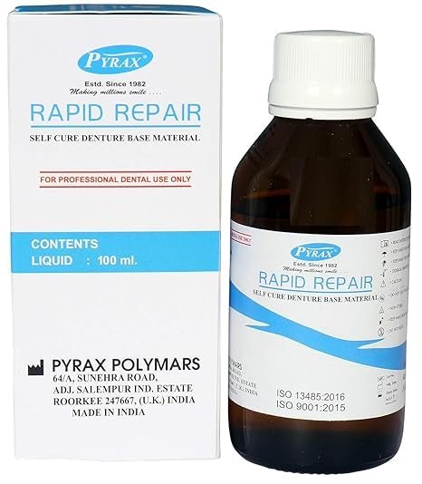 Rapid Repair Liquid, Cold Cure Liquid For Self Cure Denture Base Material Liquid 100 ML (PACK OF 2 Pcs)