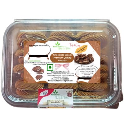 Rens Farms Baked Delight Hand-Rolled Chocolate Cream Cookies | Premium Artisanal Cookies | No Preservatives | Freshly Baked | Crunchy & Chewy |Classic chocolate Cream premium Cookie Treat (250g) (Pack of 1)