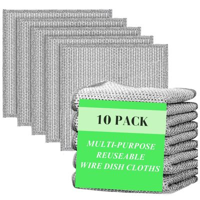 CUSHIO Non Scratch Wire Dish Cloth (Pack of 10), Steel Scrubber for Utensils Cleaning, Multipurpose Wet and Dry Cleaning, Stainless-Steel Dish Wash Scrubber for Washing Dishes, Sinks, Counters