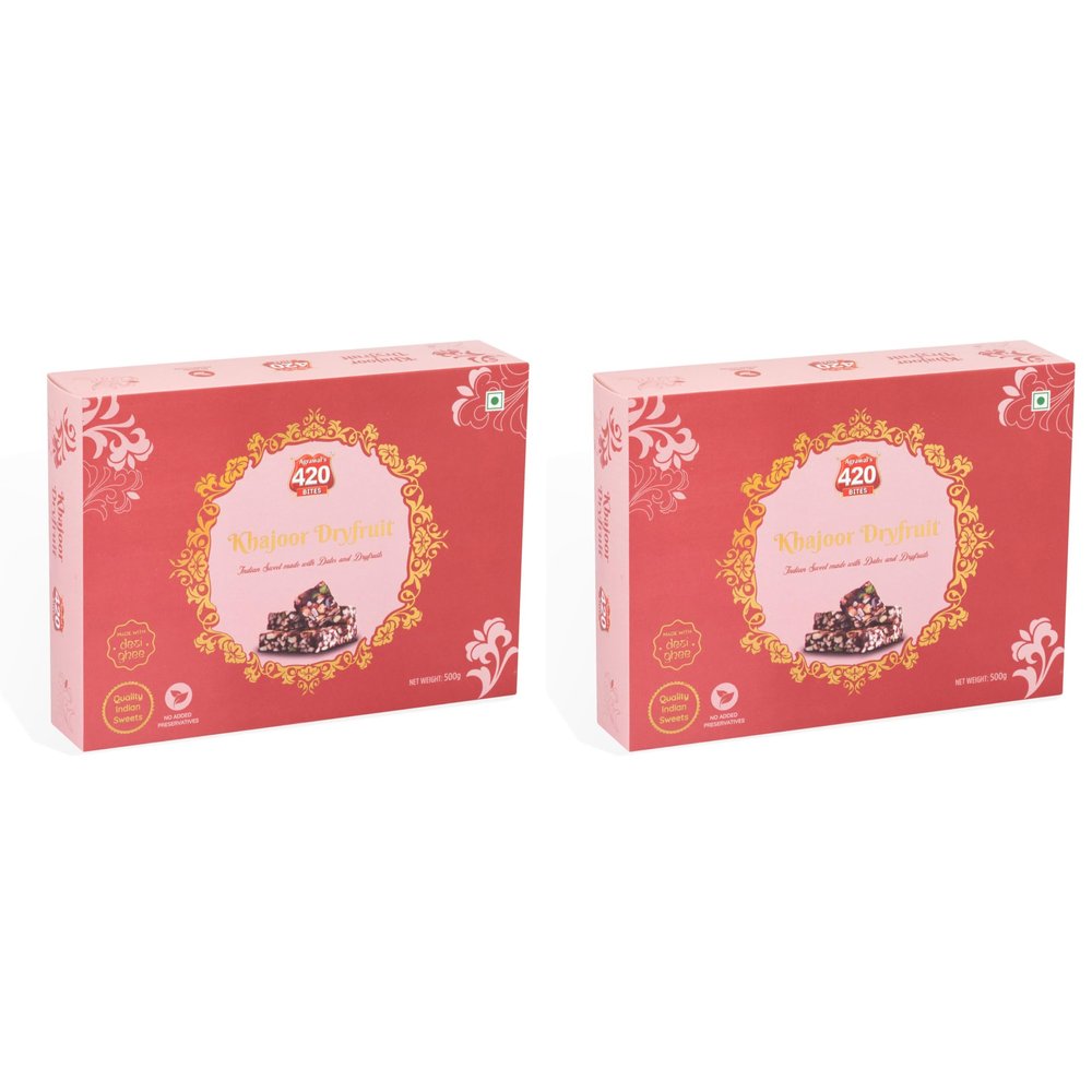 Agrawal's 420 Khajoor Dryfruit Sweet | Handcrafted Indian Dates Dry Fruit Mithai with Cashew Almond Pistachio & Desi Ghee | Perfect for Festivals and Gifting | Pack of 2, 250g Each