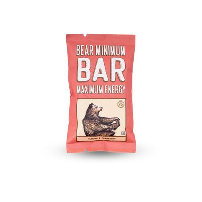 Brawny Bear Date Energy Bars Almond Cranberry, No Added Sugar, 100% Natural, Vegan & Gluten-Free, High Fiber & Protein Snack, Healthy Energy Bars, Pack of 12 (25g Each)