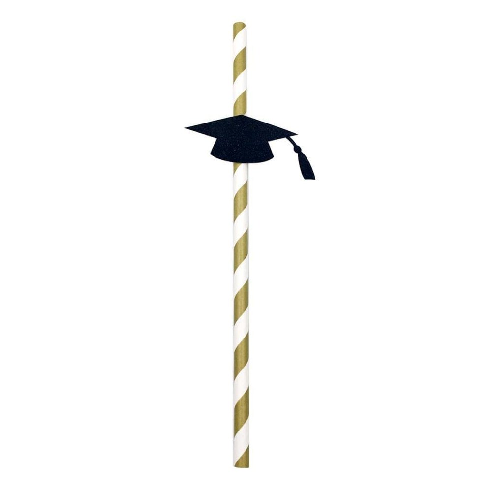BNF10 Pieces Glitter Dr. Cap Stripe Paper Drinking Straw Graduation Party Decor|10 Pieces Paper Straws|Home & Garden