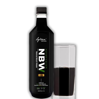 AGHORA Black Alkaline Water natural, organic, vegan, gluten-free, non-GMO, and lactose-free attributes, has more than 77+ trace minerals, strong electrolytes and an alkalinenpH of more than 8.0+. (1ltr Liquid Each) (Pack of 1)