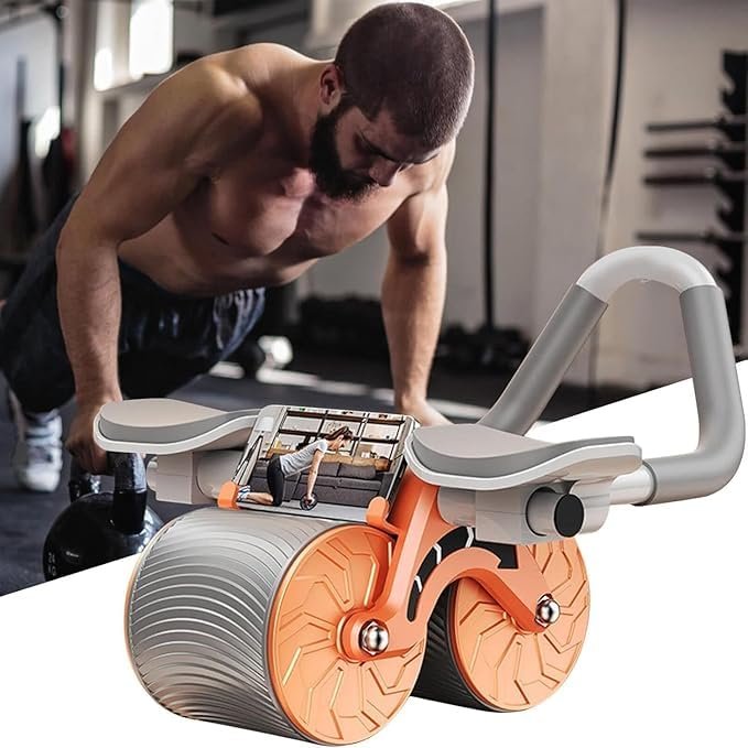 Smile ExerciseAb Roller Wheel Automatic Rebound 2 in 1 for Abs Workout Abdominal Fitness Wheel for Men Women, Dynamic Core Trainer Plank Exercise Wheels with Phone Stand for Home Gym