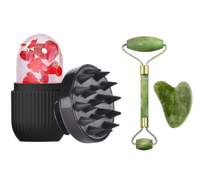 2025 Green Stone Facial Massager Jade Roller & Gua Sha Tool Natural Himalayan Stone For Face Neck Healing Skin Wrinkles & Serum Application Hair Scalp & Ice Massager Combo Offer EASYSHOP.