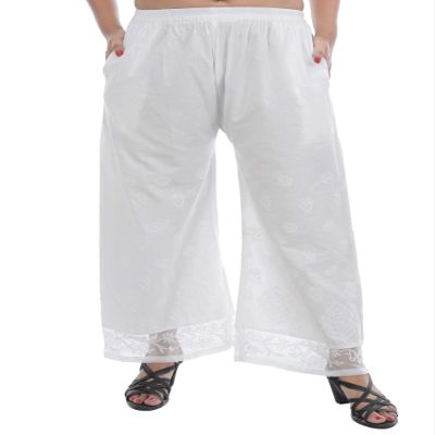 Sanvi Collections Hand Embroidered (Lucknowi Chikankari) 30X30 Border Boot Bottom Palazzo For Women FREE SIZE (WAIST28-46 INCHES) (38)