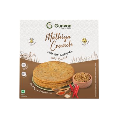 Gunvan Mathiya Crunch Khakra Light, Crispy & Spiced Snack | Perfect for Tea-Time & Anytime Munching | 200g Pack