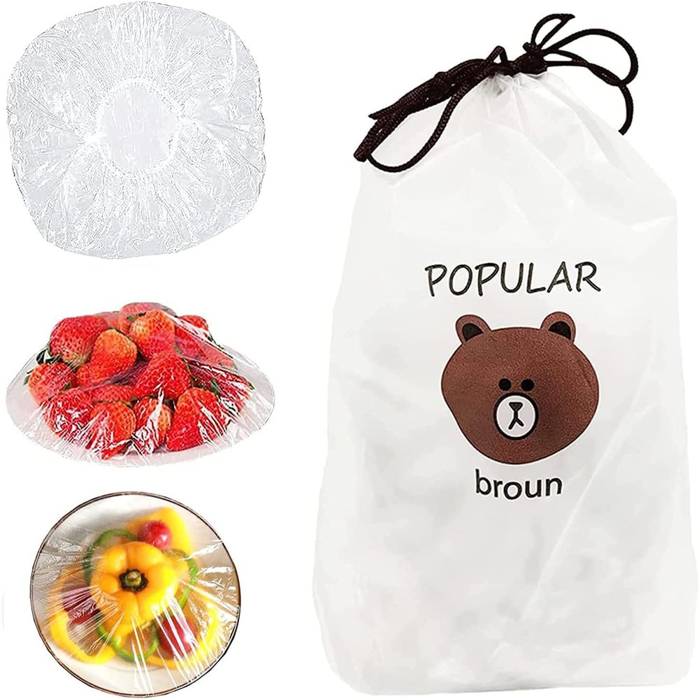 MRP ENTERPRISE 100 pcs Food Grade Plastic Fresh Keeping Bags-Reusable Transparent Sealing Wraps for Kitchen Refrigeration, Odor Leakproof Storage Covers for Fruit, Vegetables, Restaurant & Home Use.