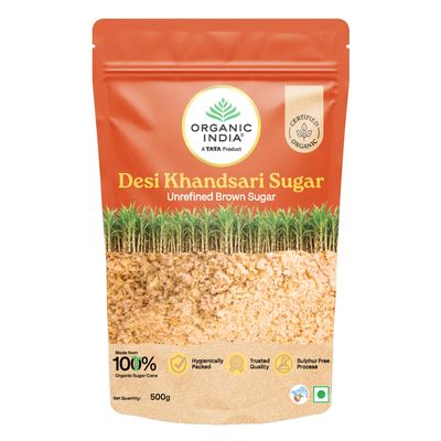 A TATA Product - Organic India Desi Khandsari Sugar (Unrefined Brown Sugar) 500 g Pouch