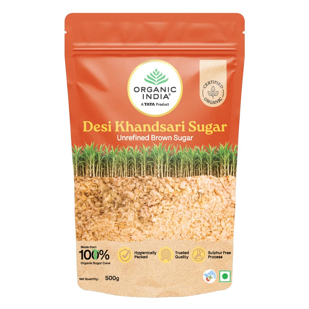 A TATA Product - Organic India Desi Khandsari Sugar (Unrefined Brown Sugar) 500 g Pouch