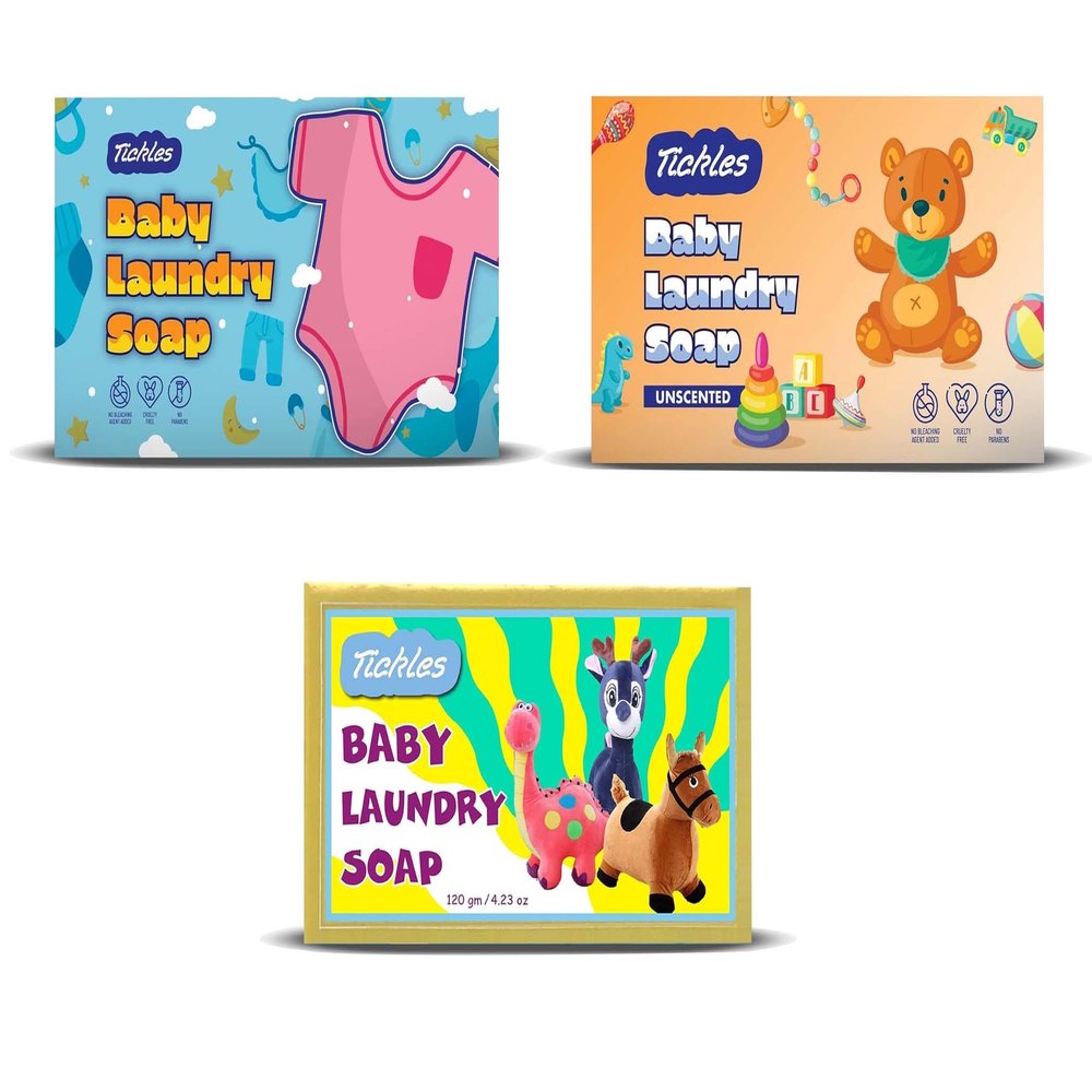 Tickles (Pack of 3x2) Handmade Organic Washing Soap For Baby Clothes, Accessories Mainly for Sensitive Skin 100% Chemical Free Natural Laundry Soap Citronella Lavender & Unscented (720 gms)