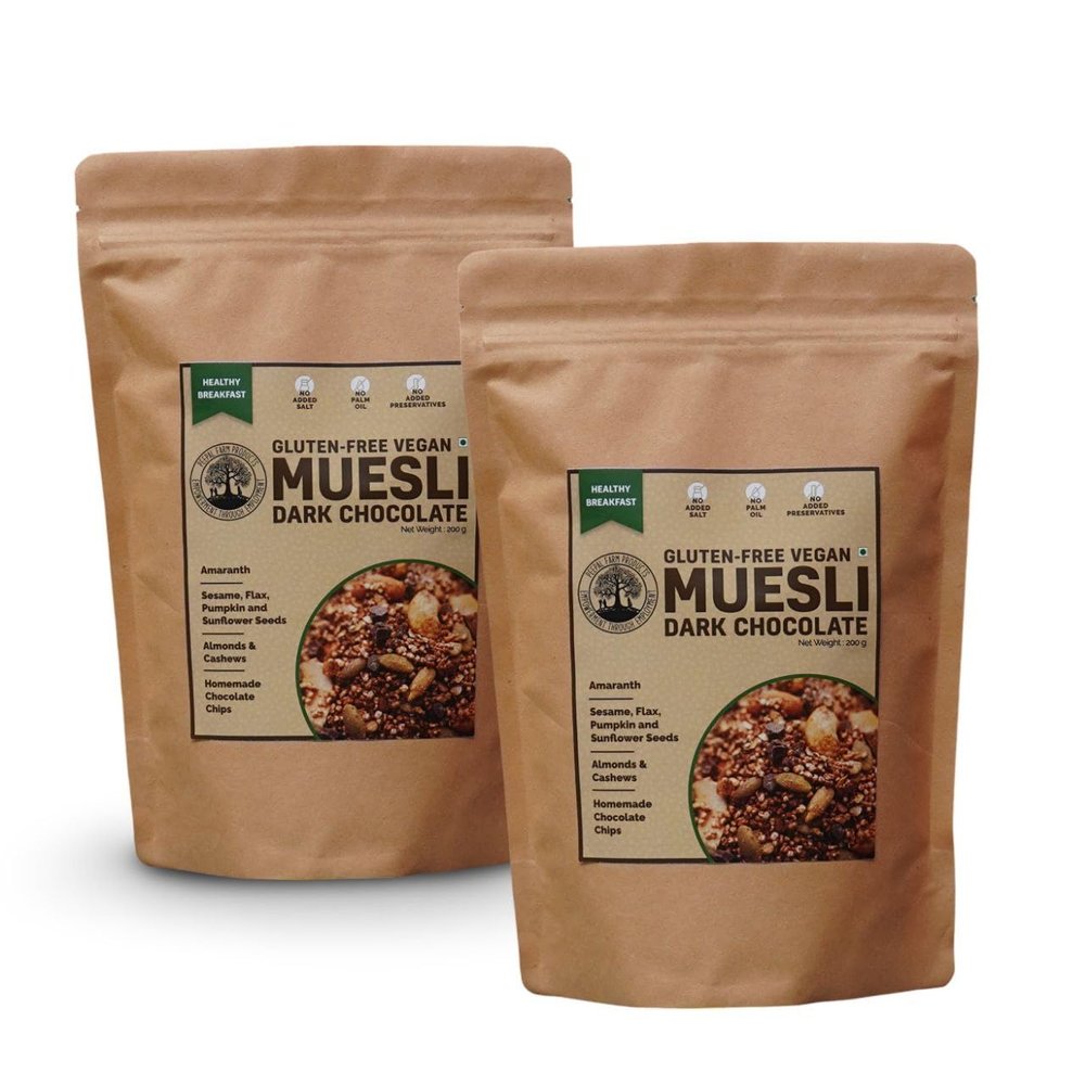 Peepal Farm Gluten Free Chocolate Vegan Muesli | Handmade Wholegrain Breakfast Cereal | No Added Artificial Flavors & Preservatives | Pack of 2 (200g Each)