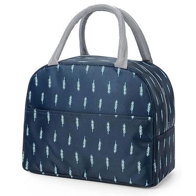 EXPORTTANZA Large Insulated Lunch Bag for Office Men, Women, Kids School, Travel Tiffin Bag Pouch, Hot & Cold Lunch Box Bags for Boys, and Girls (Blue Leaf)