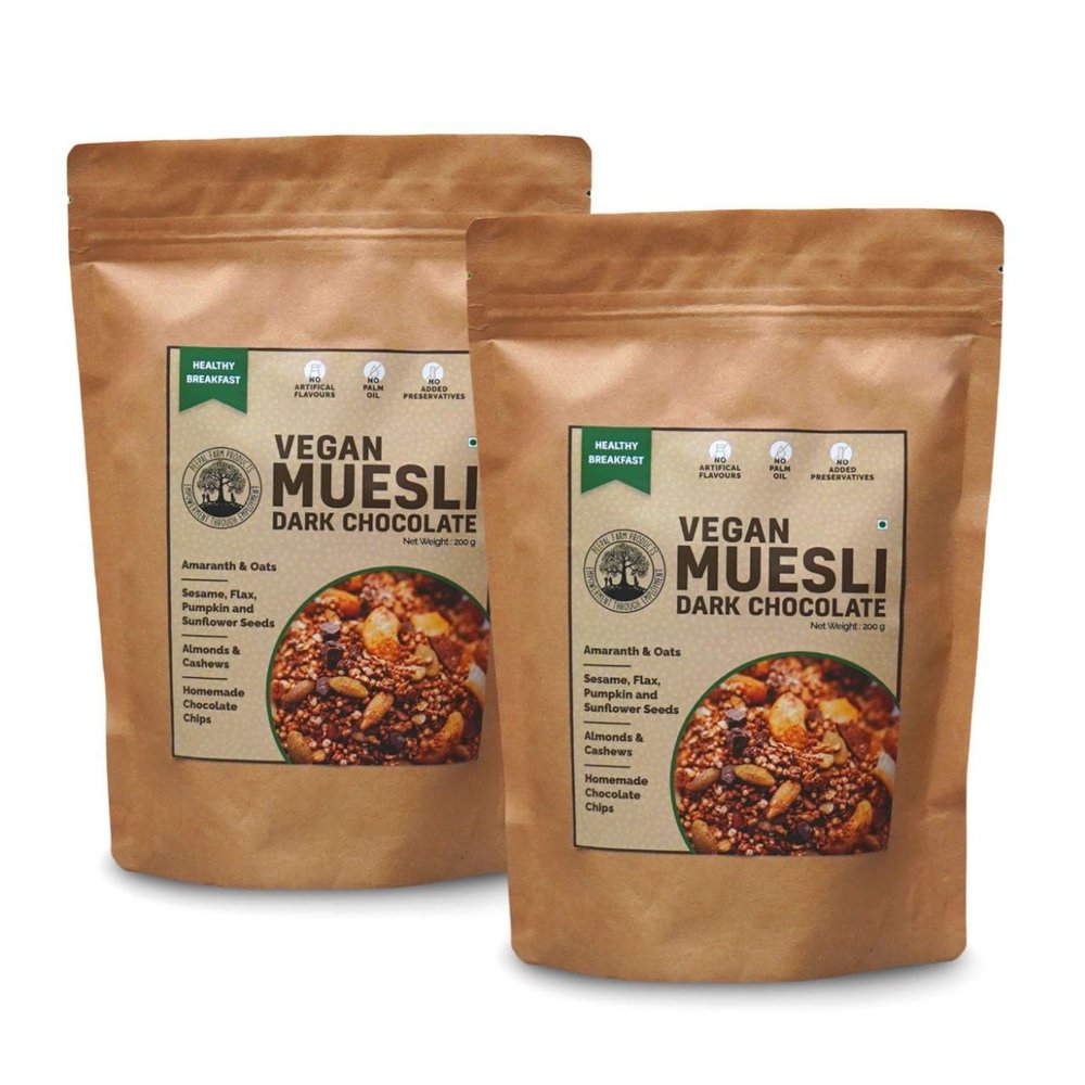 Peepal Farm Vegan Chocolate Muesli | Handmade Wholegrain Breakfast Cereal | No Added Artificial Flavours & Preservatives | Pack of 2 (200g Each)