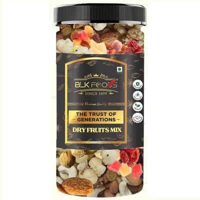 BLK FOODS Nutmix 500g | Mixed Nuts and Dried Fruits | Almond, Cashew, Raisins & Many More. (Pack of Jar)