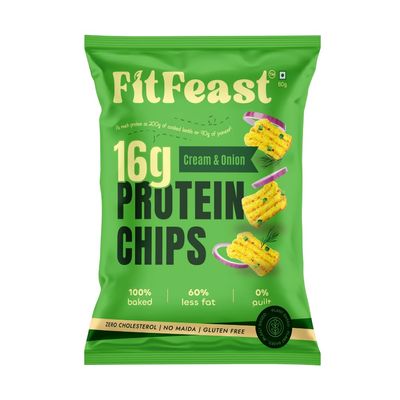 FitFeast Cream and Onion Protein Chips | 16g Plant Protein Per Pack | Pack of 18 | As Seen on Shark Tank